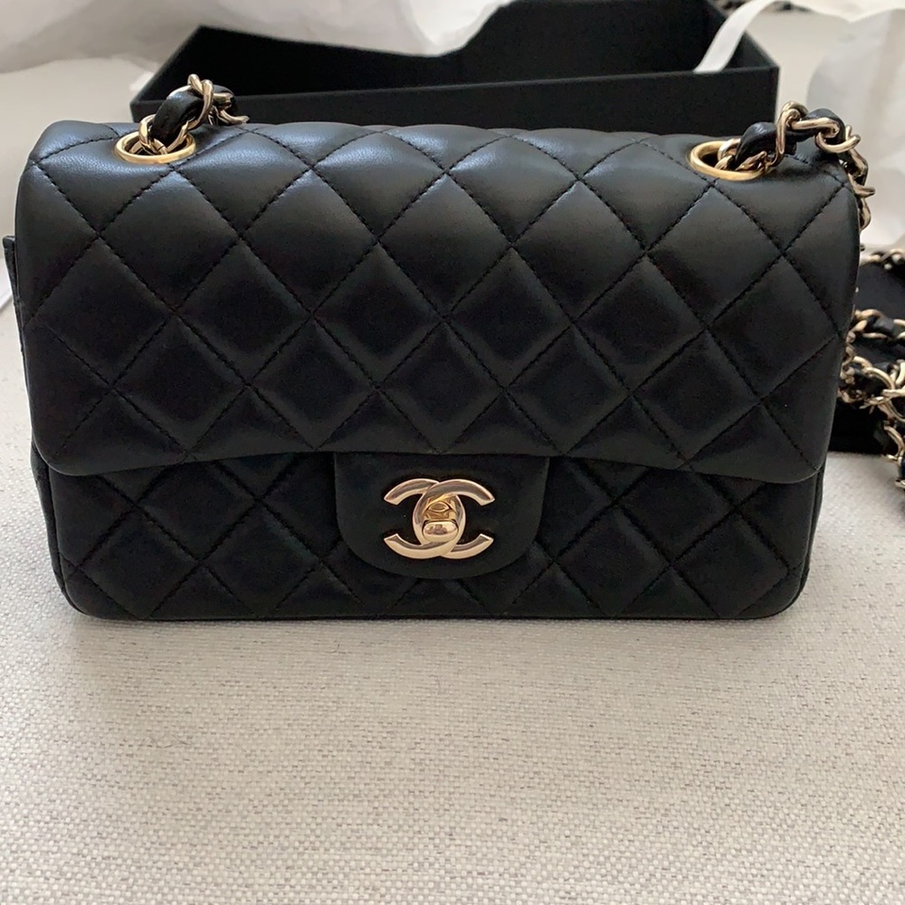 Chanel mini rectangular lambskin gold hw